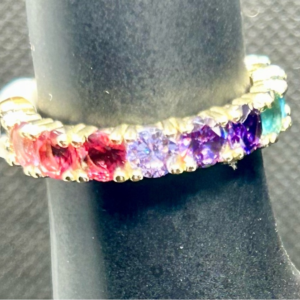 Gold plated sterling silver .925 colored AAA CZ Stoned eternity band